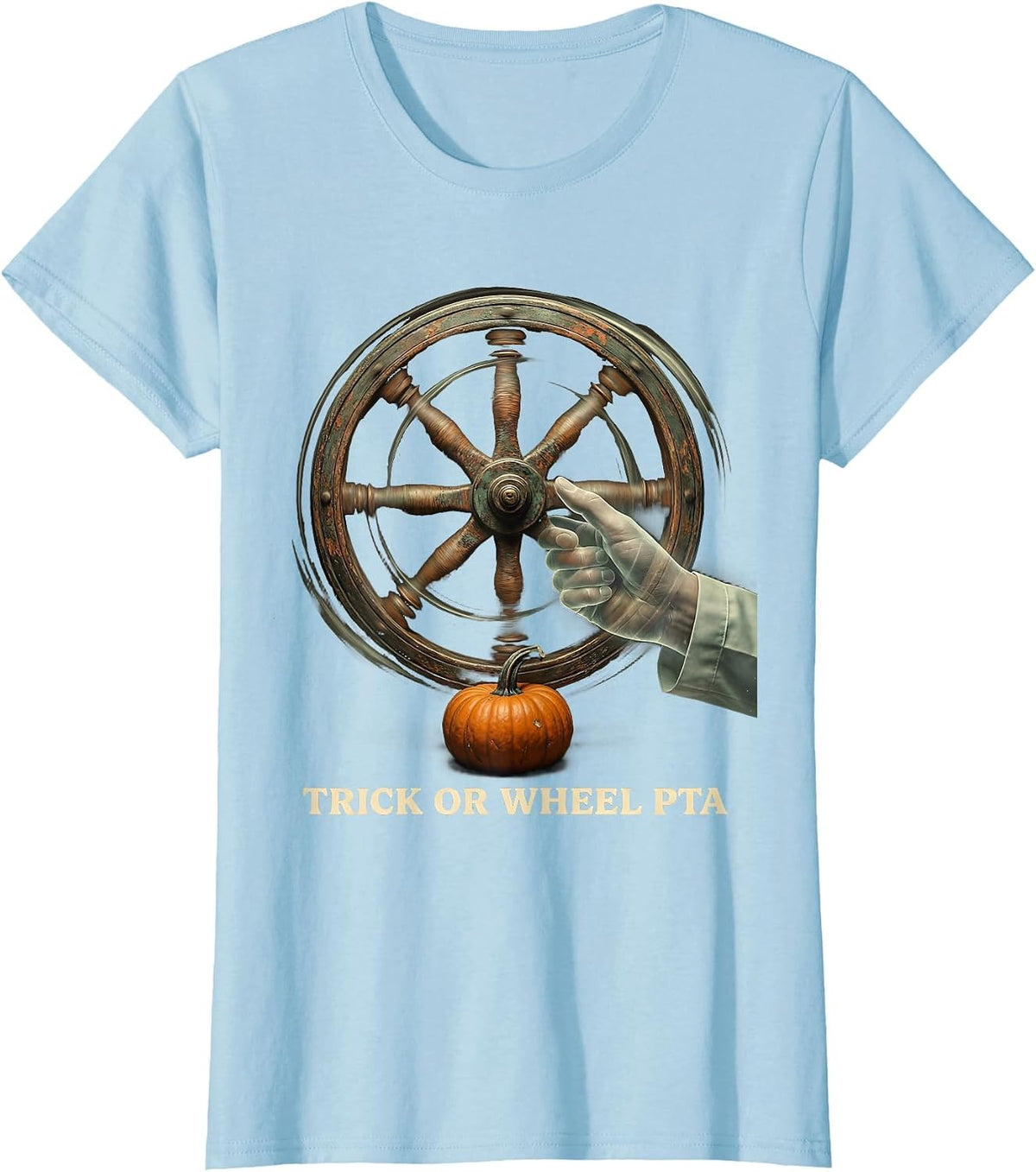 Women's Trick Or Wheel PTA Vintage Physical Therapy Halloween Humor T-Shirt - Baby Blue