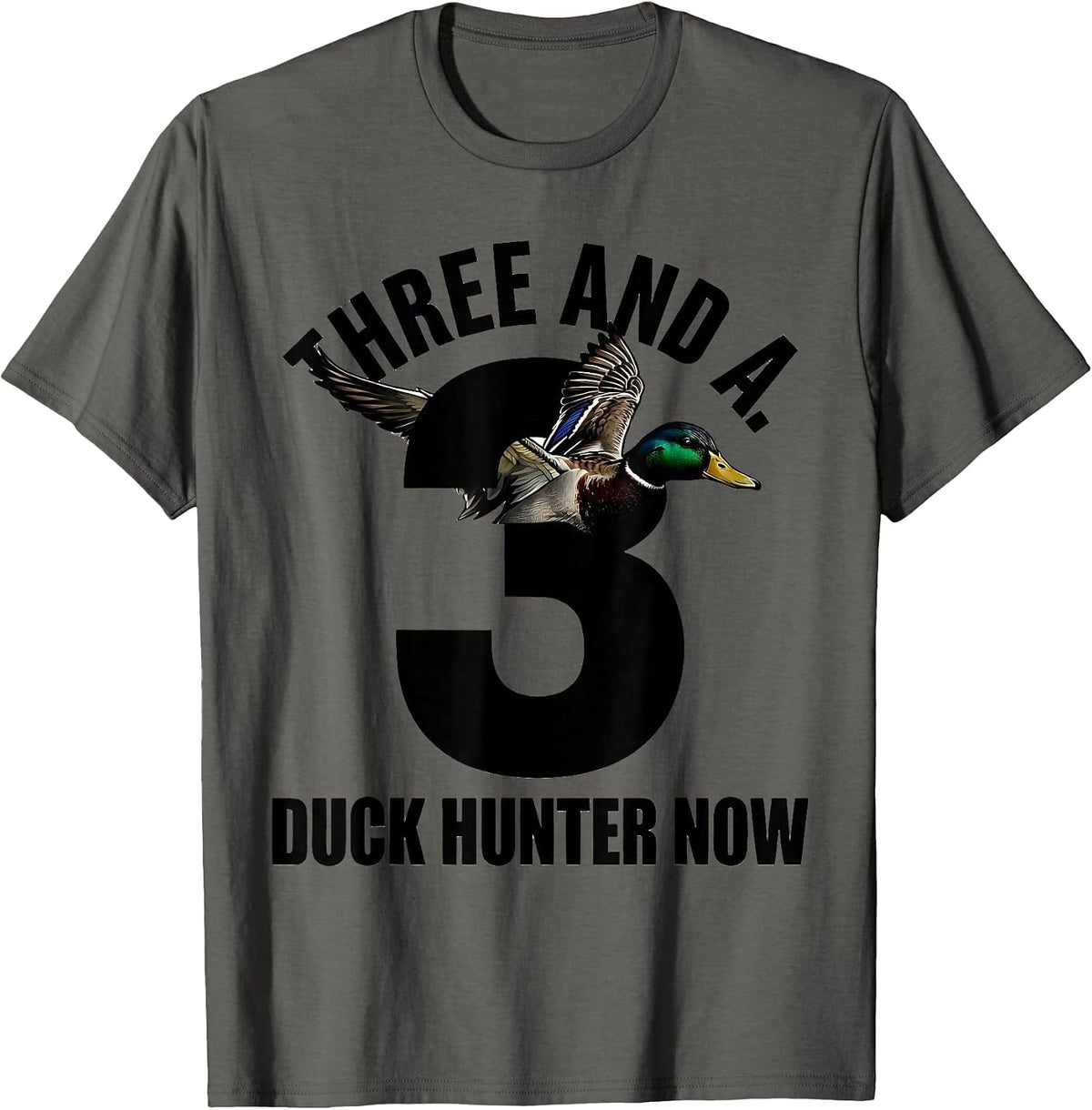Three And A Duck Hunter Now Youth Camo Hunting Birthday Gift T-Shirt - Asphalt Grey