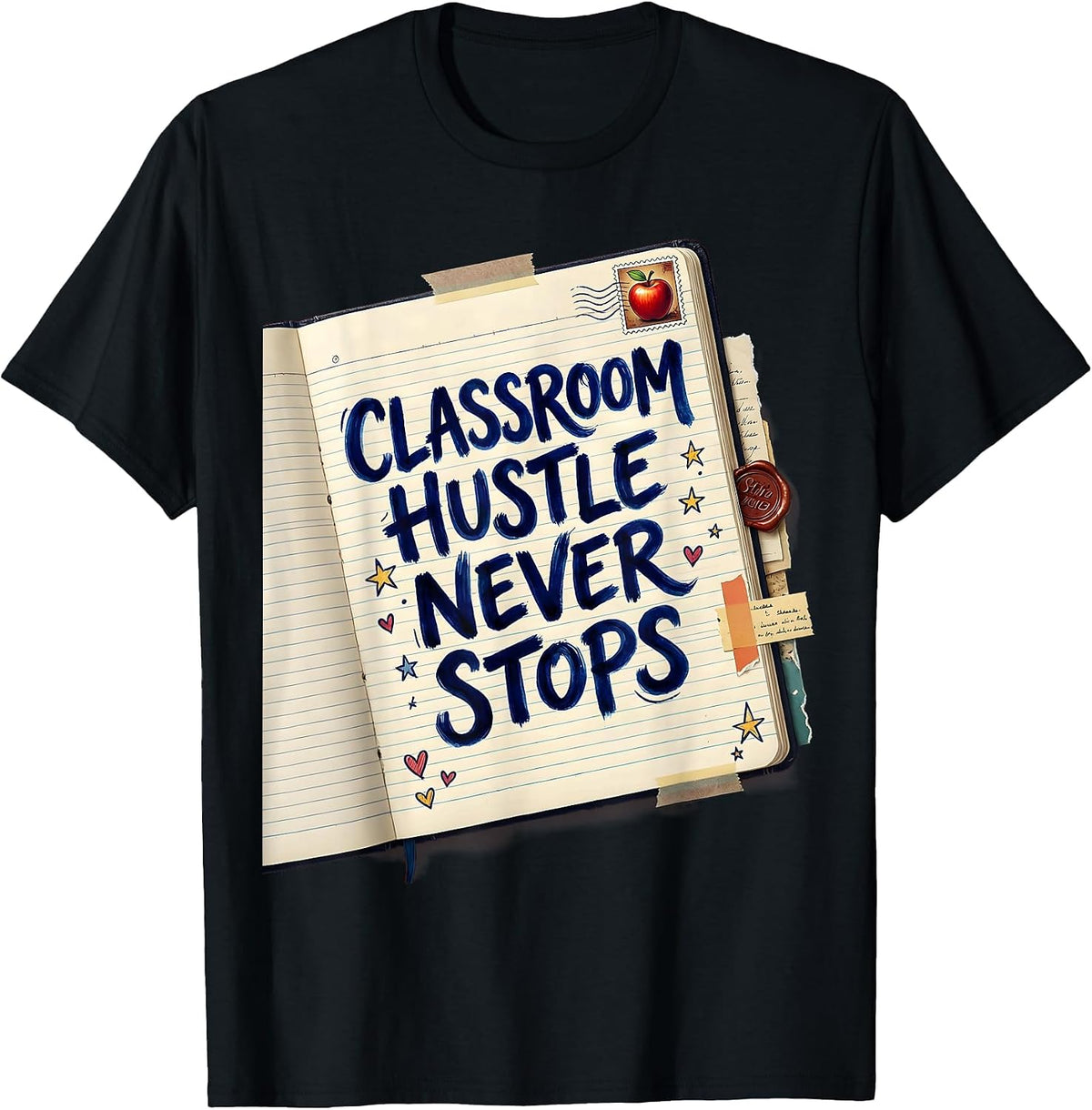 Men's Classroom Hustle Never Stops Teacher Design T-Shirt - Black