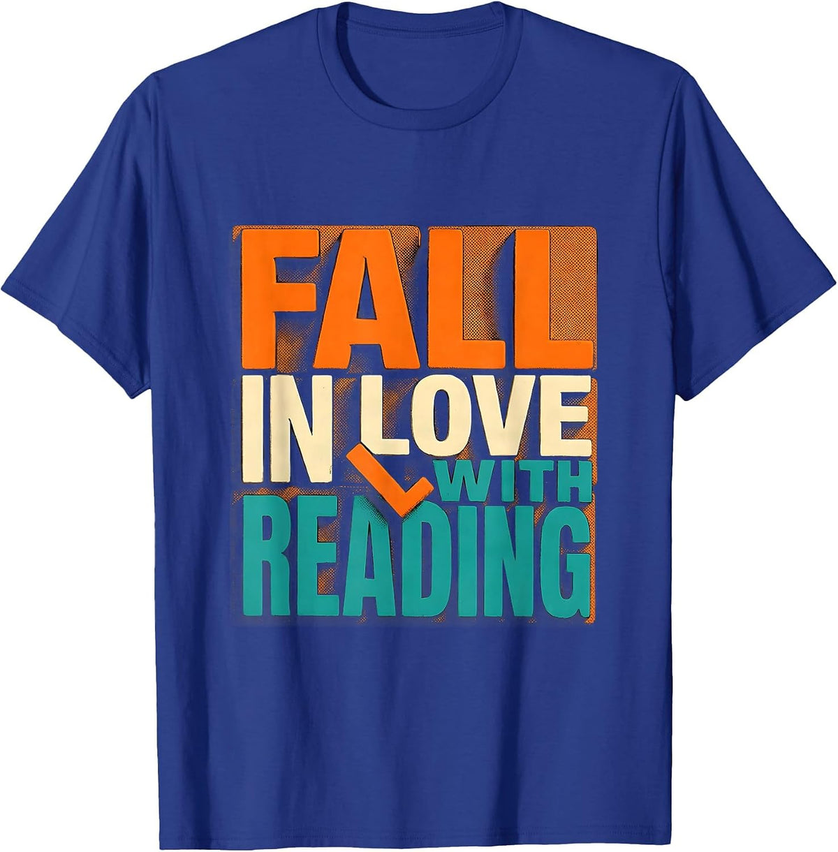 Men's Fall In Love With Reading Risograph Teacher Book Lover T-Shirt - Royal Blue