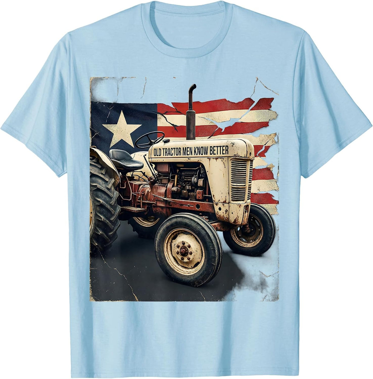 Men's Old Tractor Men Know Better Distressed Farmer Tractor Gift T-Shirt - Baby Blue