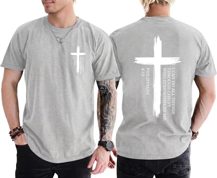 Eatbook Christian Shirts for Men Vintage Jesus Cross Religious Graphic Tee - Lightgray
