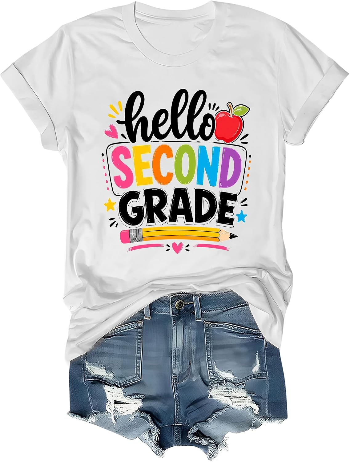 Hello Second Grade Shirt 2st Grade Teacher Back to School T-Shirt - White