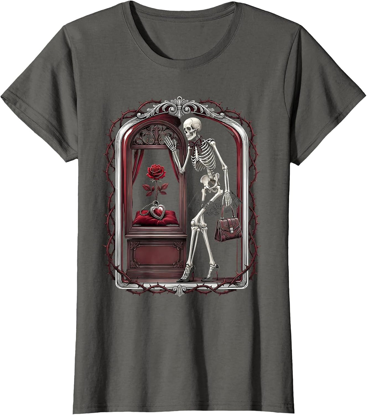 Women's Boo-Jee Skeleton Designer Heels Window Shopping T-Shirt - Asphalt Grey