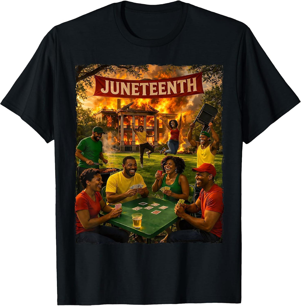 Funny Juneteenth 1865 Plantation Fire Black Emancipation Day T-Shirt - Black