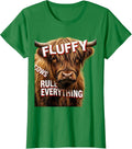 Women's Fluffy Cows Rule Everything Highland Cow Design T-Shirt - Kelly Green