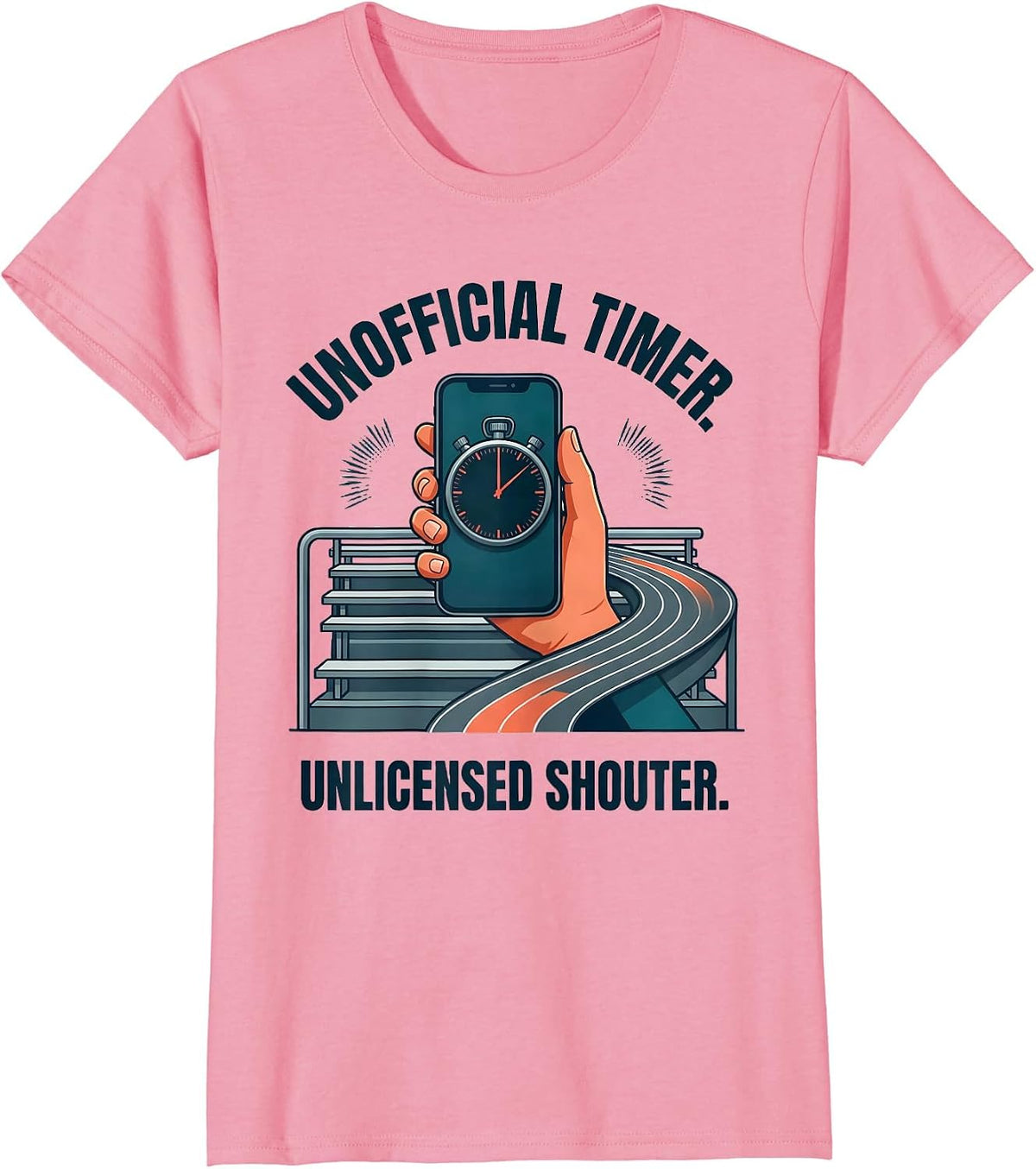 Women's Unofficial Timer Unlicensed Shouter Track Mom Track T-Shirt - Pink