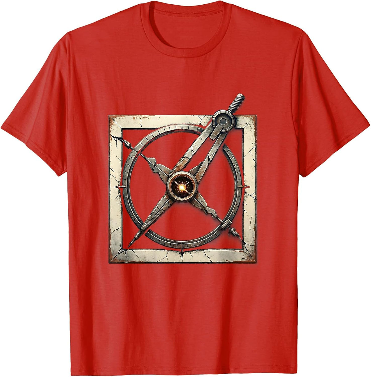Men's Square and Compass Distressed Freemason Fraternal Pride T-Shirt - Red