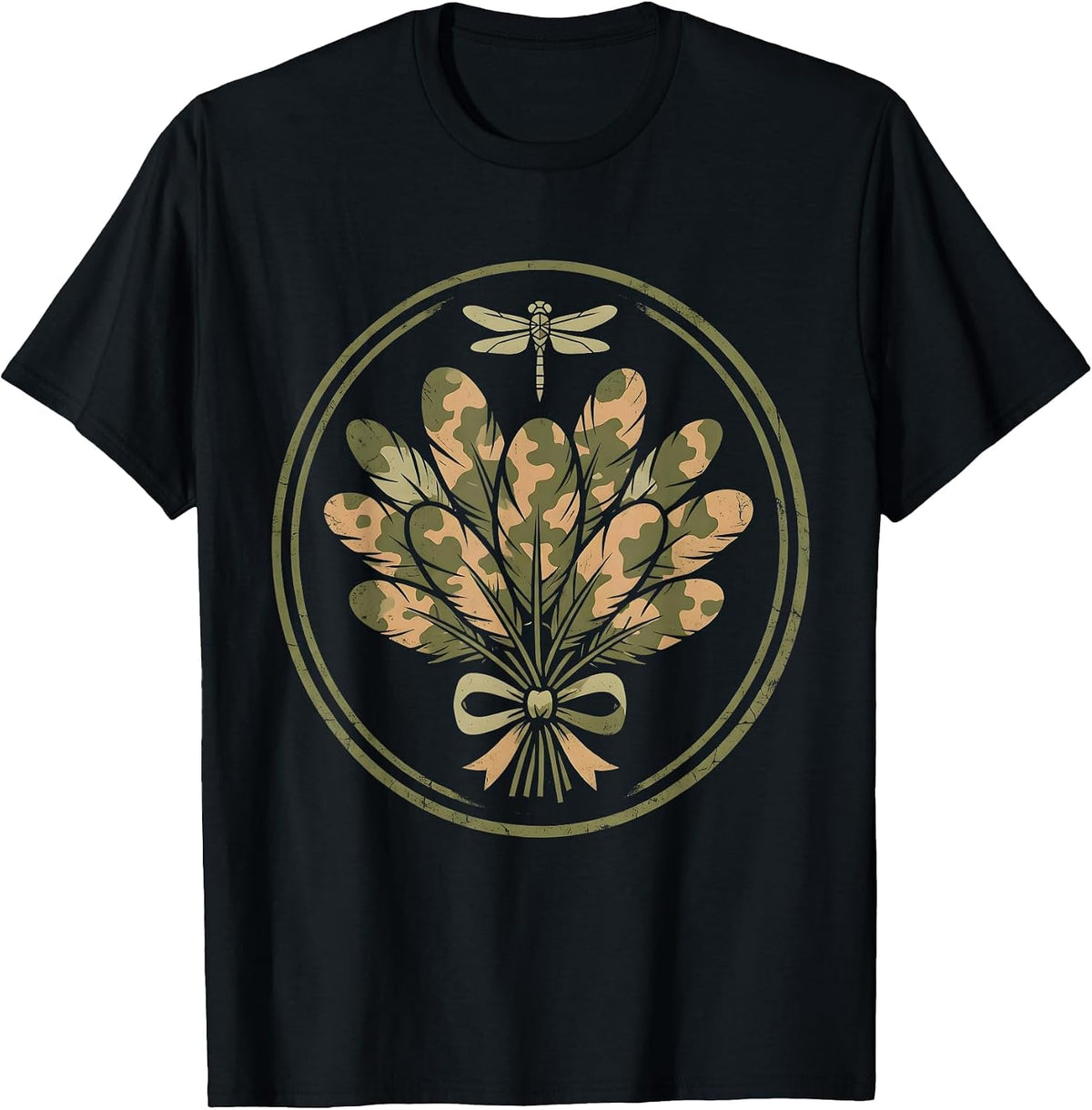 Men's Wild Turkey Feathers Forest Camouflage Design T-Shirt - Black