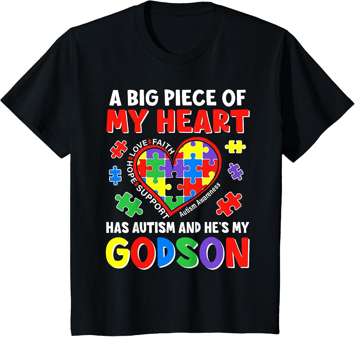 Autism Godparents Autism Awareness Godson Support T-Shirt - Black