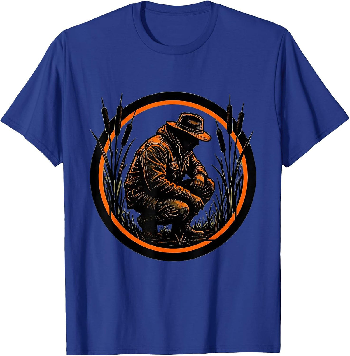 Men's Camo Duck Hunter in Marsh Reeds Illustration T-Shirt - Royal Blue