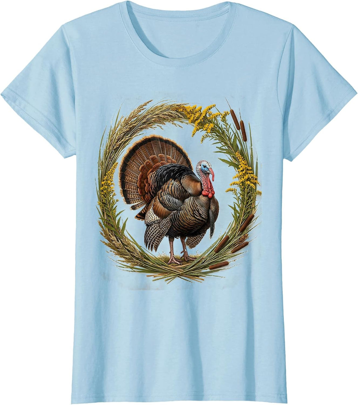 Women's Turkey Strutting Through Misty Morning Field T-Shirt - Baby Blue