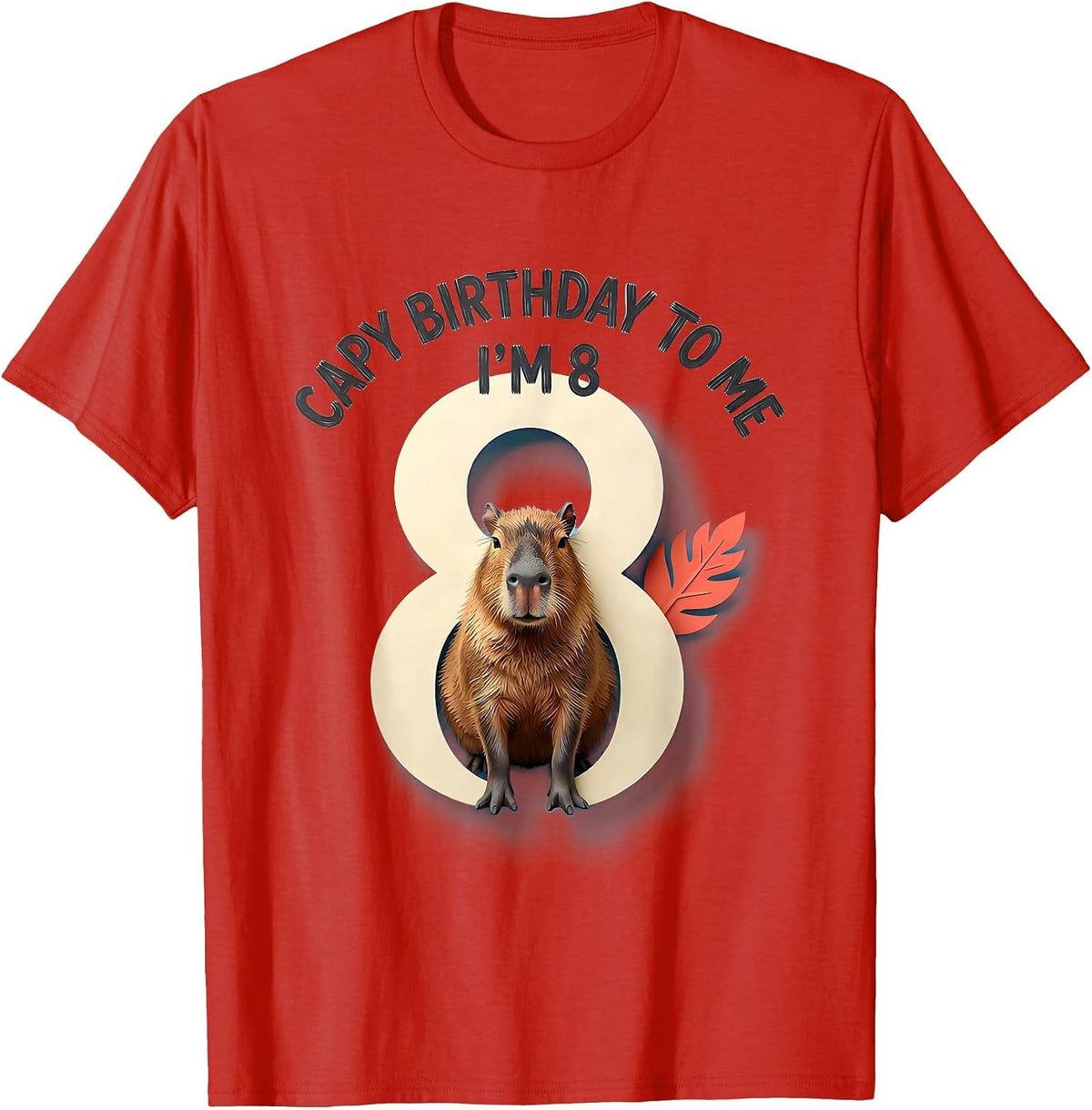 Men's Capy Birthday To Me! I'm 8 Funny Kids Age Pun Capybara T-Shirt - Red