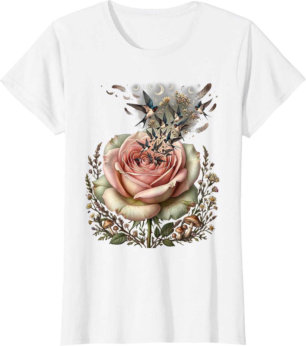 Women's Speech Therapy Birds in Flight Graphic Design T-Shirt - White