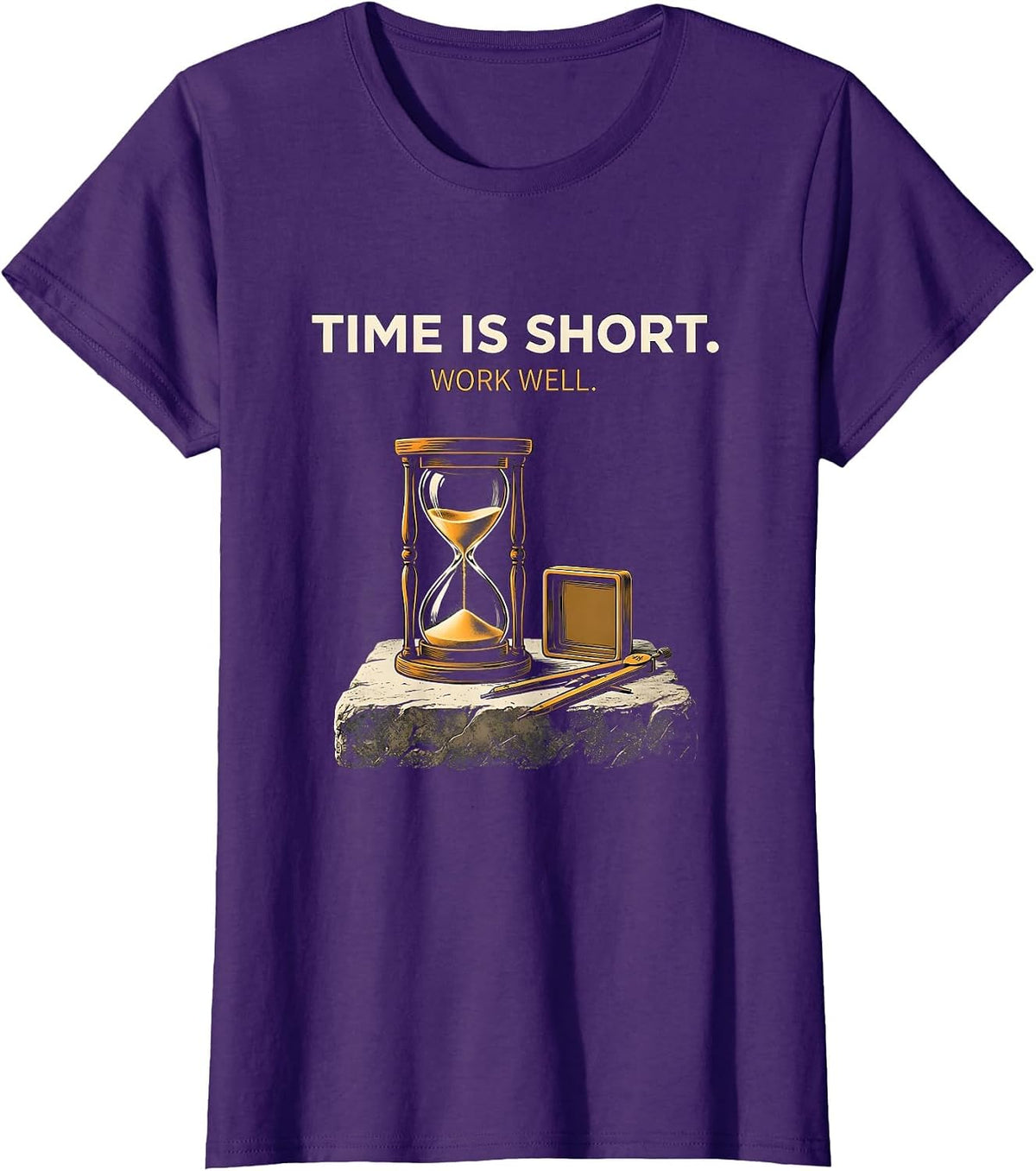 Women's Time Is Short Work Well Minimalist Freemason Square & T-Shirt - Purple