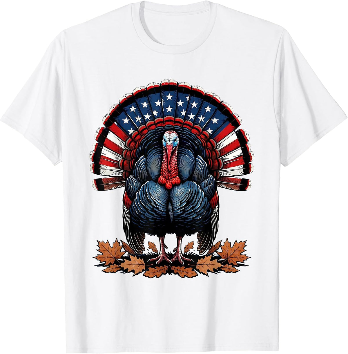 Men's Wild Turkey Strutting Autumn Leaves Thanksgiving T-Shirt - White