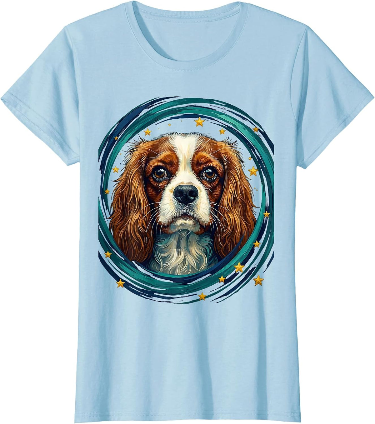 Cavalier King Charles Spaniel Van Gogh Starry Night Portrait T-Shirt - Baby Blue