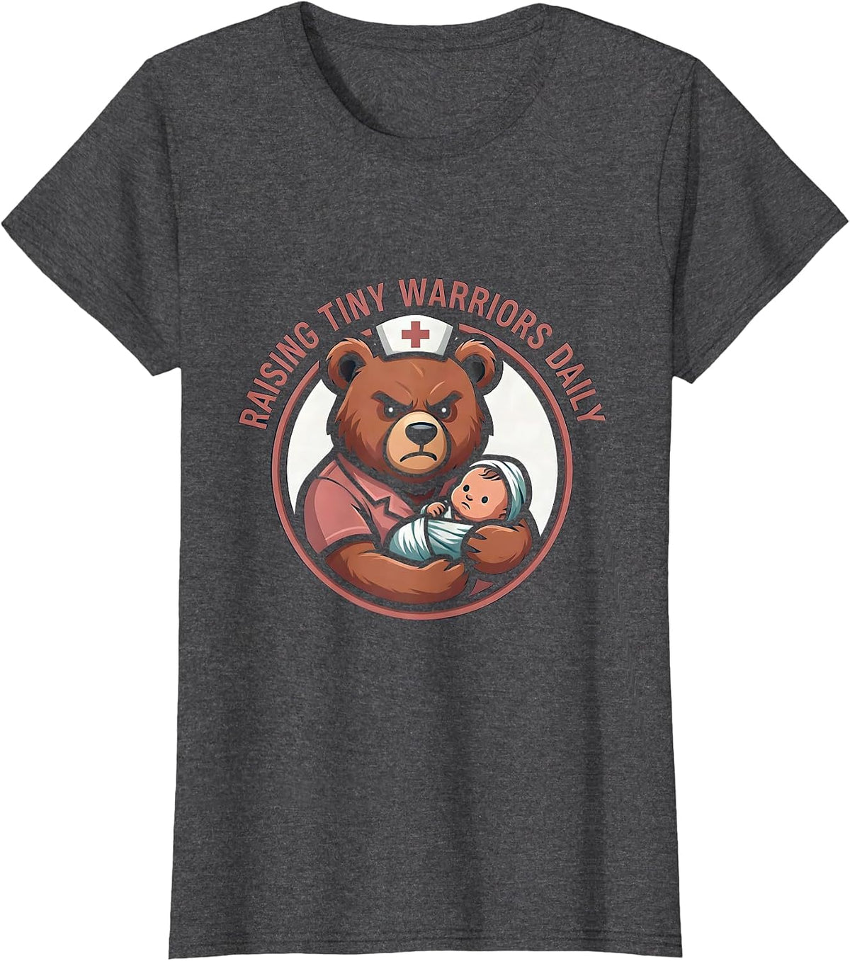 Women's Raising Tiny Warriors Daily NICU Nurse Design T-Shirt - Dark Heather Grey