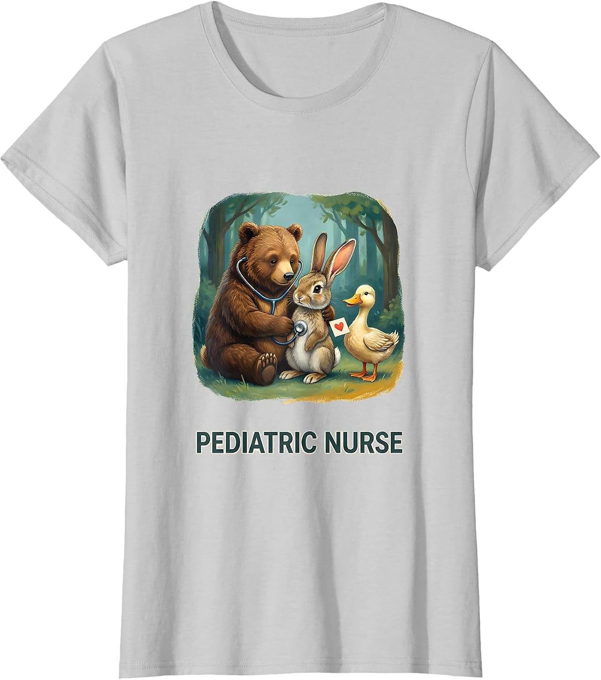 Women's Pediatric Nurse Cute Animal Storybook NICU PICU Nurse T-Shirt - Silver Grey