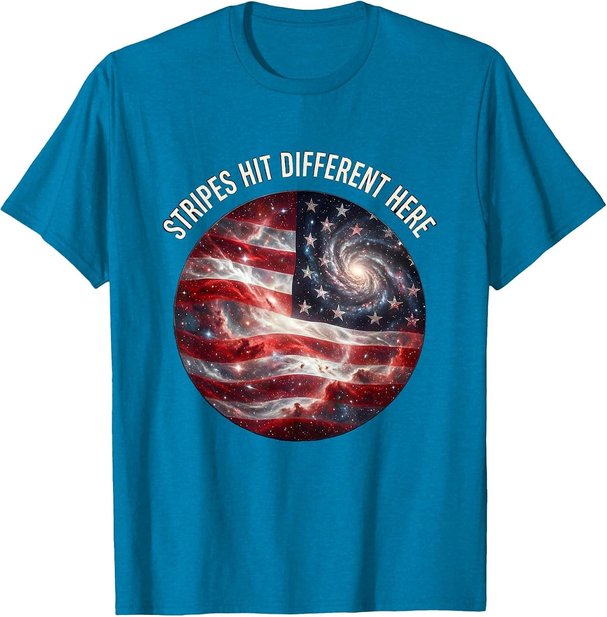 Stripes Hit Different Here Red White Blue Design T-Shirt - Sapphire Blue