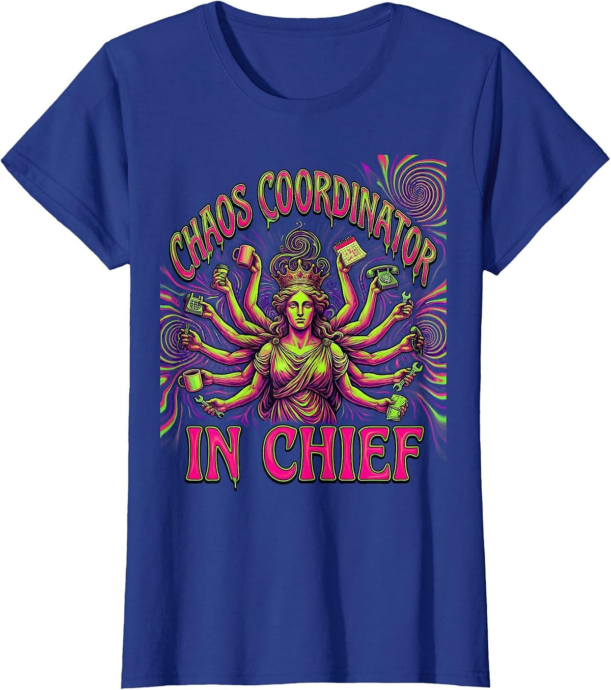 Women's Chaos Coordinator In Chief Mom Graphic Design T-Shirt - Royal Blue