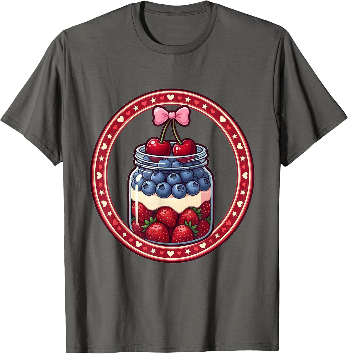 Men's Red White and Blueberries Mason Jar Illustration T-Shirt - Asphalt Grey