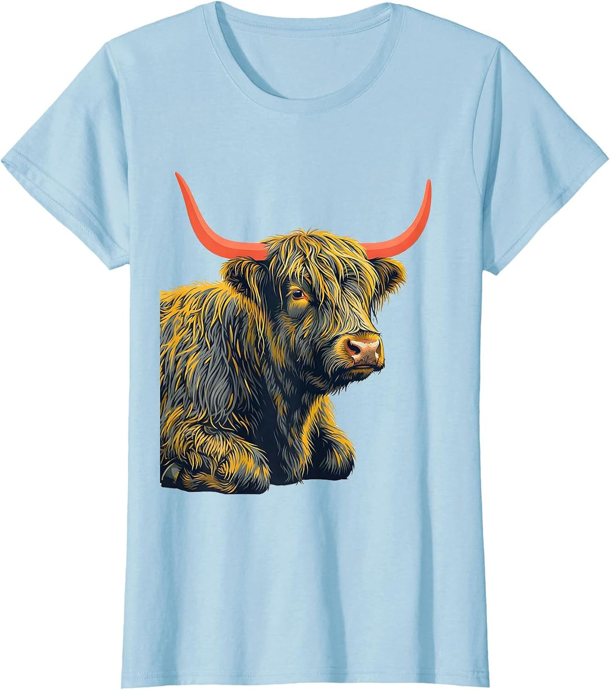 Women's Low Side-Profile Highland Cow Cute Sassy Humor T-Shirt - Baby Blue