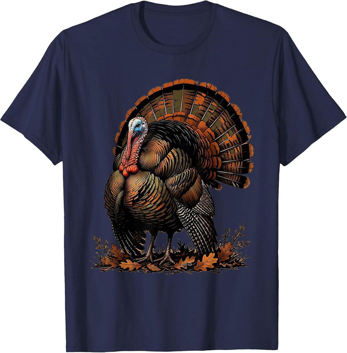 Men's Camo Turkey Strutting Through Autumn Brush T-Shirt - Navy Blue