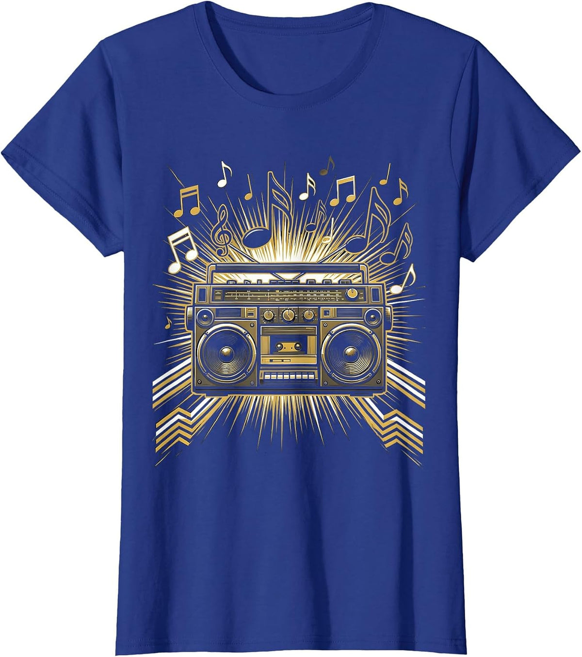 Retro Boombox Musical Notes Graphic Tee T-Shirt - Royal Blue