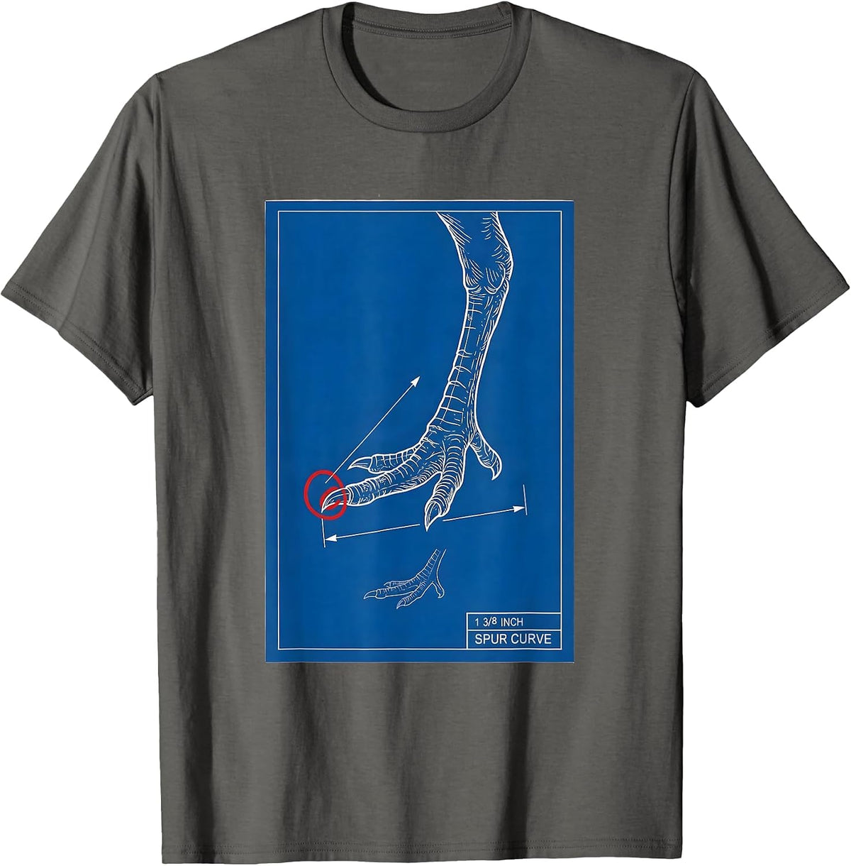 Men's 1 3/8 Inch Spur Curve Technical Blueprint Turkey Hunter Gift T-Shirt - Asphalt Grey