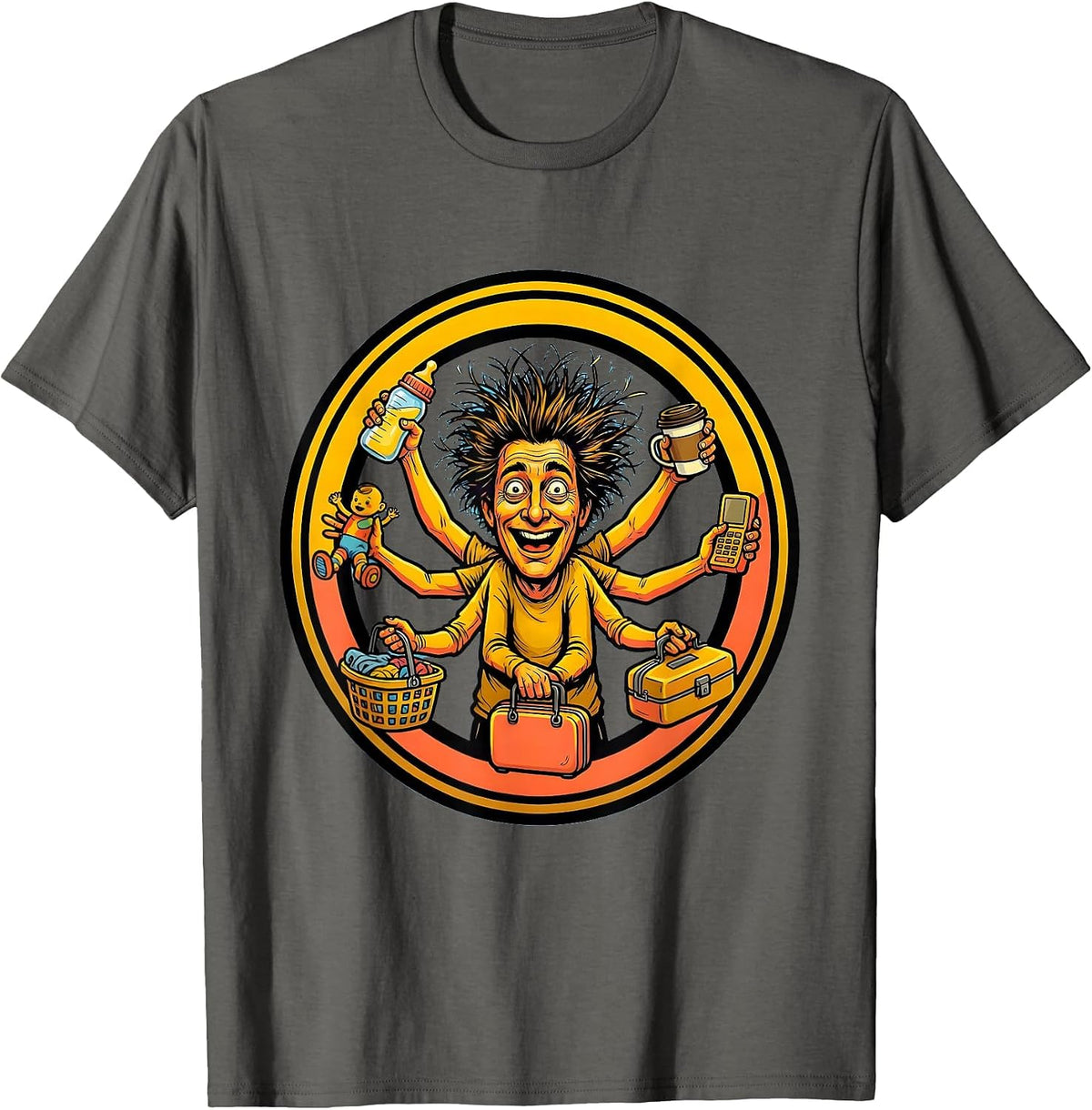 Chaos Coordinator Overwhelmed Parent Six Arms T-Shirt - Asphalt Grey