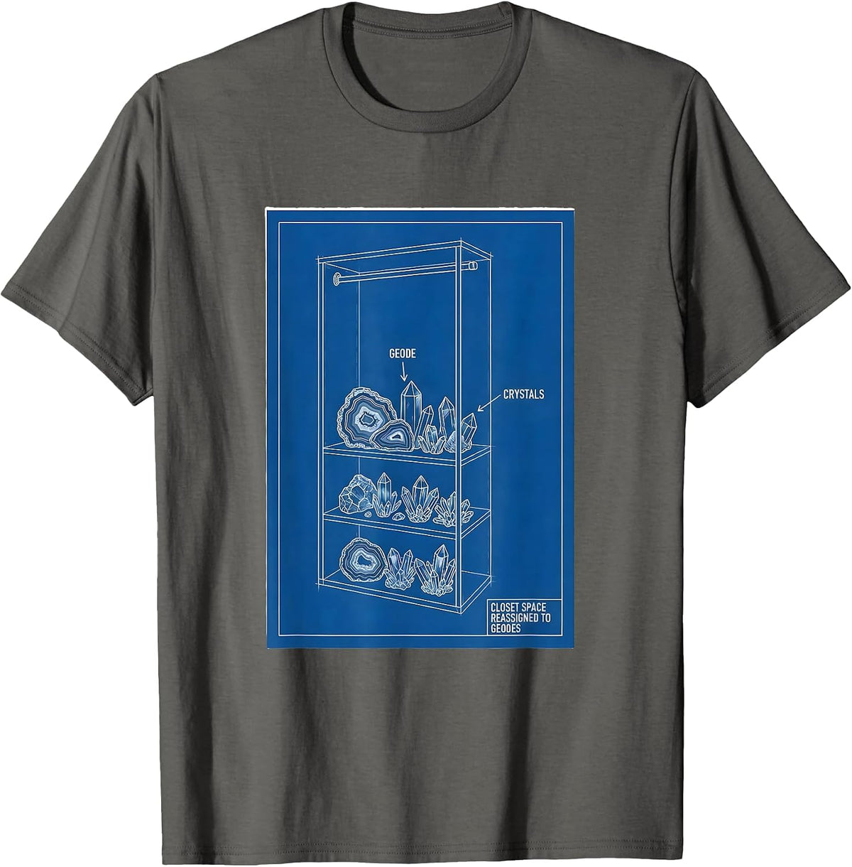 Men's Closet Space Reassigned To Geodes Technical Blueprint Rock T-Shirt - Asphalt Grey