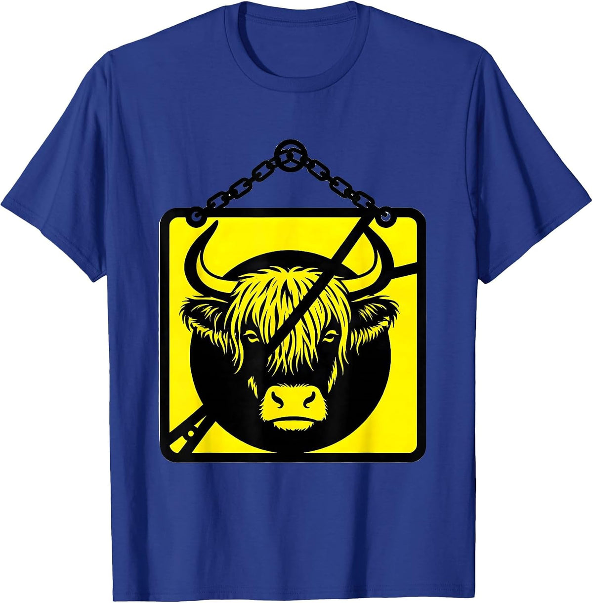 Highland Cow Stencil Graphic Farm Animal Lover Cozy T-Shirt - Royal Blue