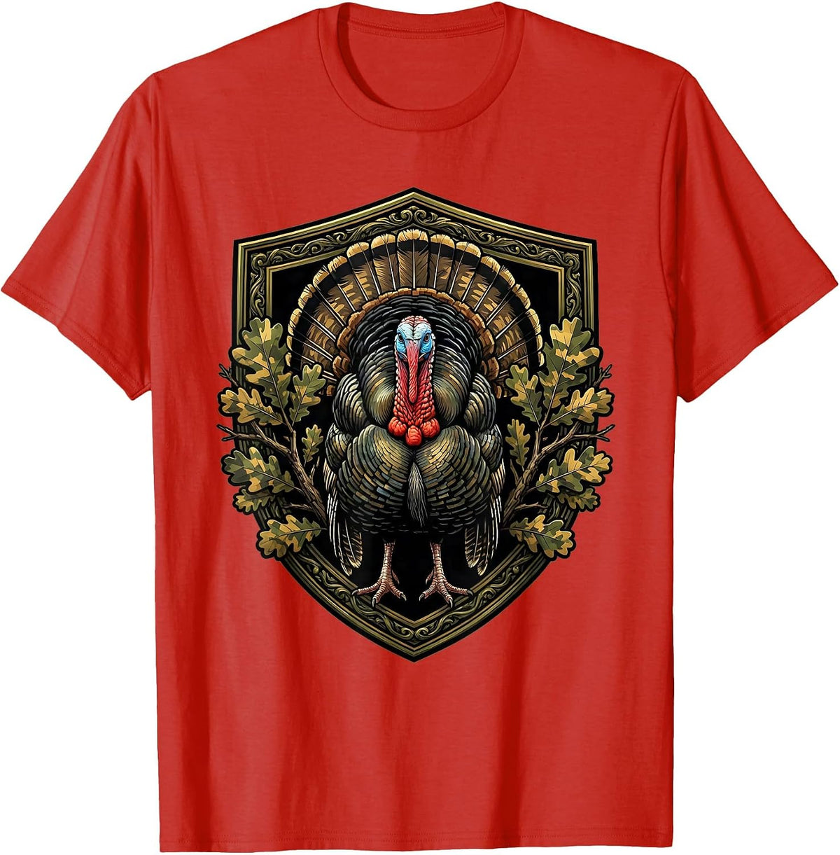 Men's Camo Turkey Strut Hunting Illustration T-Shirt - Red