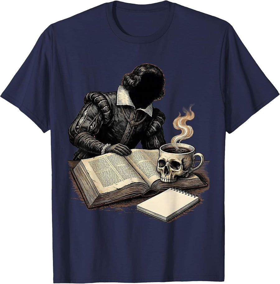 Shakespeare Silhouette Vintage English Literature Humor T-Shirt - Navy Blue