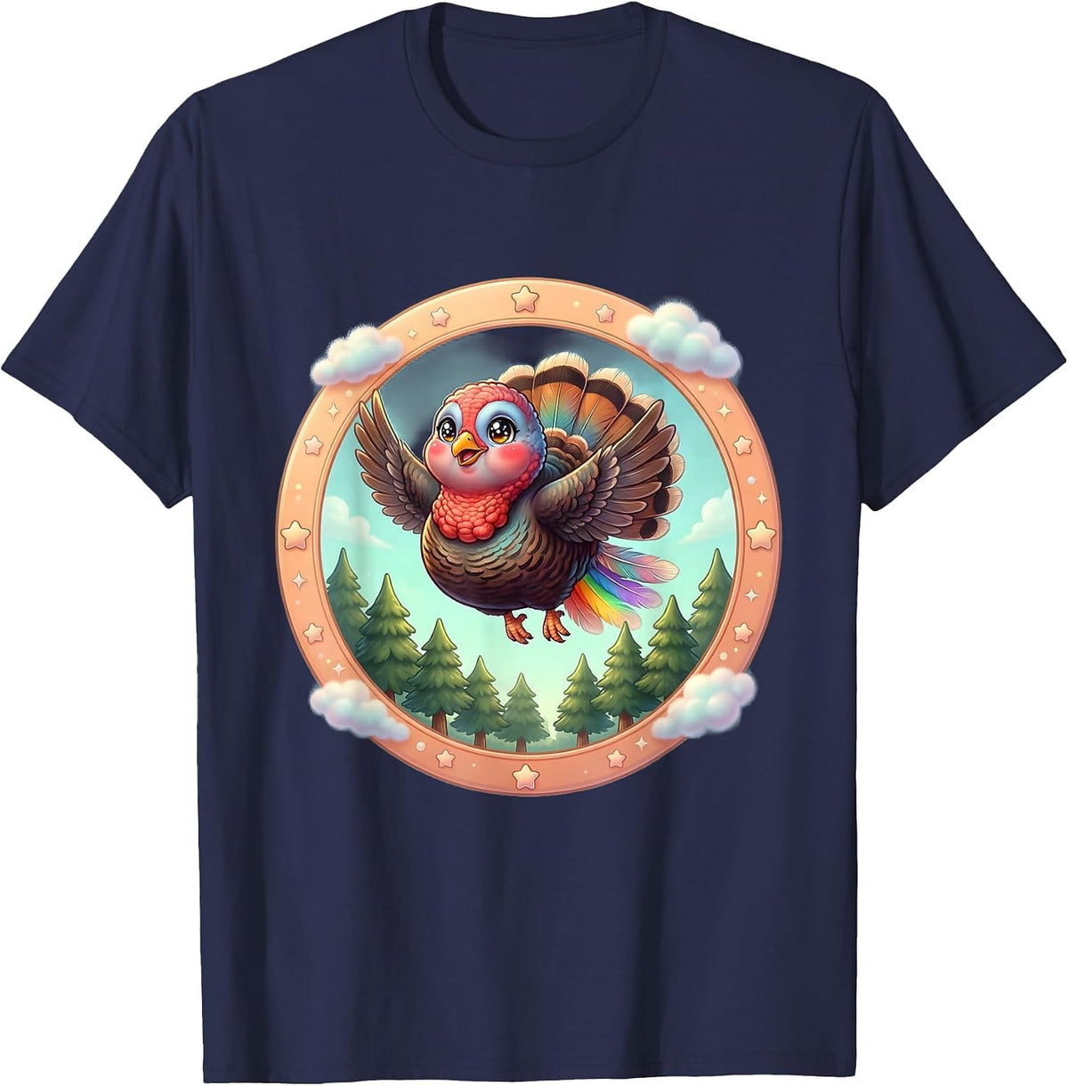 Men's Wild Turkey in Flight Over Pine Trees Graphic T-Shirt - Navy Blue