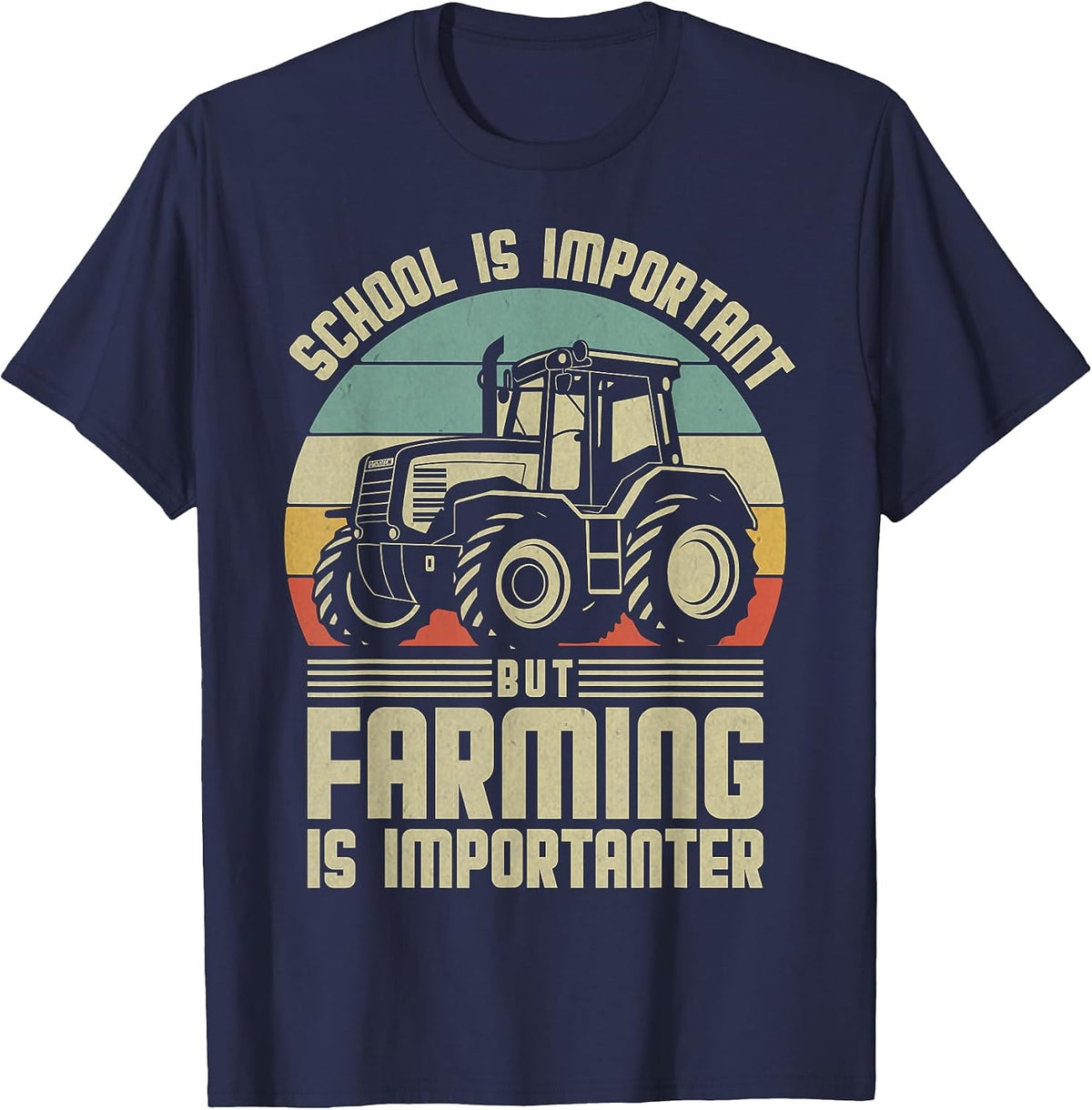 Funny School is Important But Farming is Importanter for Men T-Shirt - Navy Blue