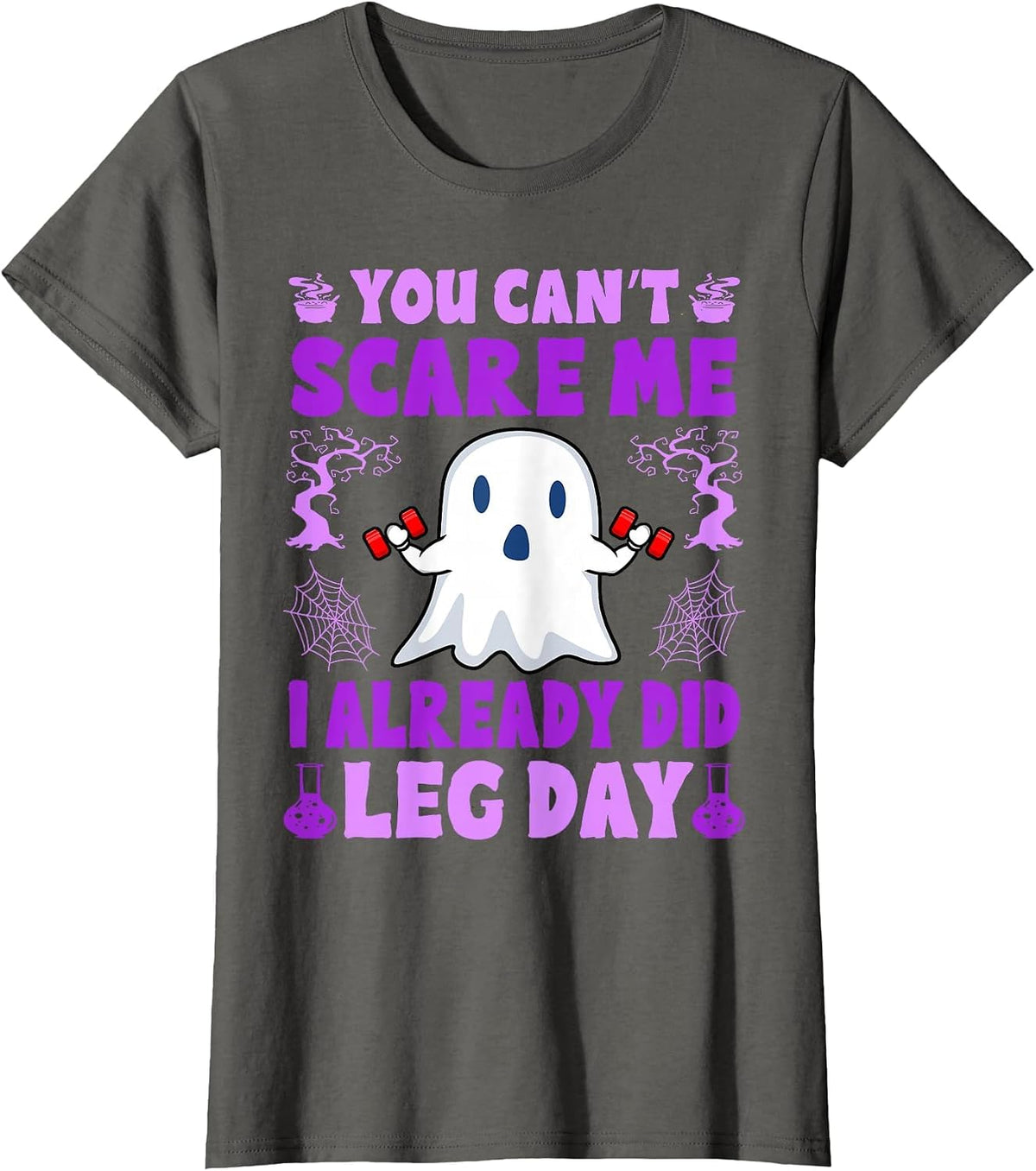 Halloween Workout Women Ghost Training with Dumbbells T-Shirt - Asphalt Grey