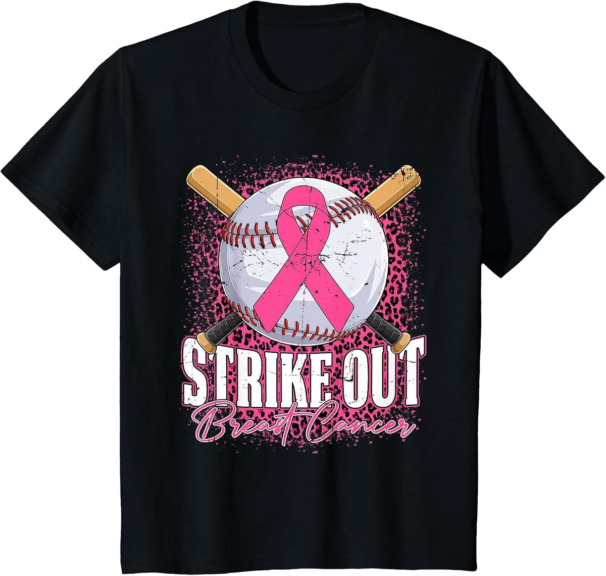Strike Out Breast Cancer Baseball Ball & Pink Ribbon Women T-Shirt - Black