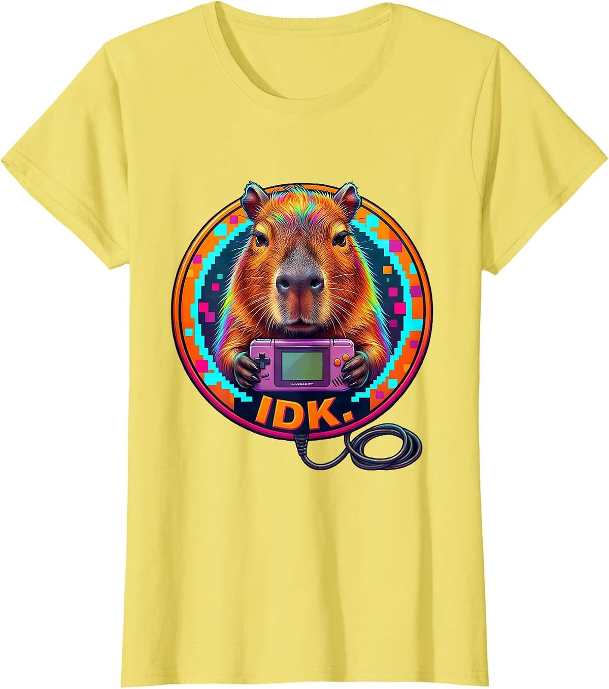 Women's IDK Colorful Capybara Gamer Meme Humor T-Shirt - Lemon Yellow