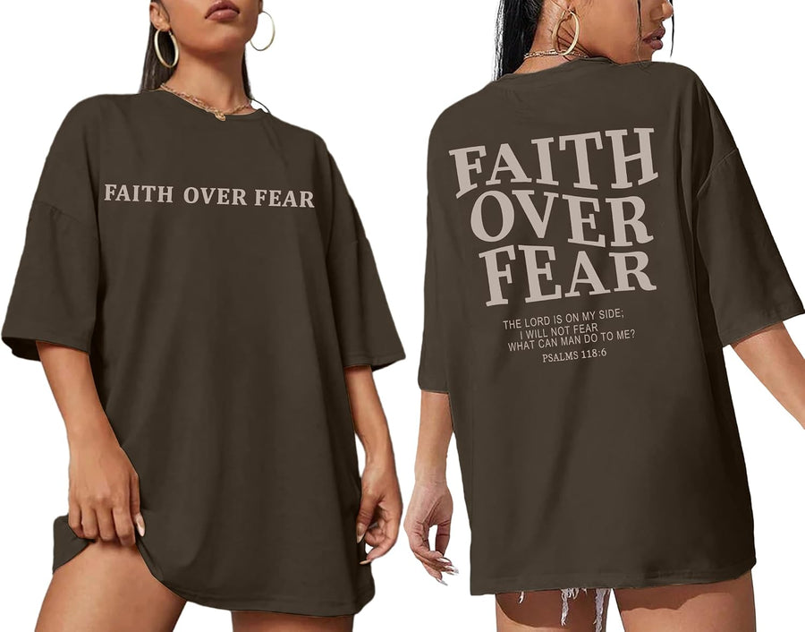 Oversized Tshirts for Women Christian Shirts Faith Over Fear Shirt Short Sleeve Jesus Tees Loose Casual Religious Tops -