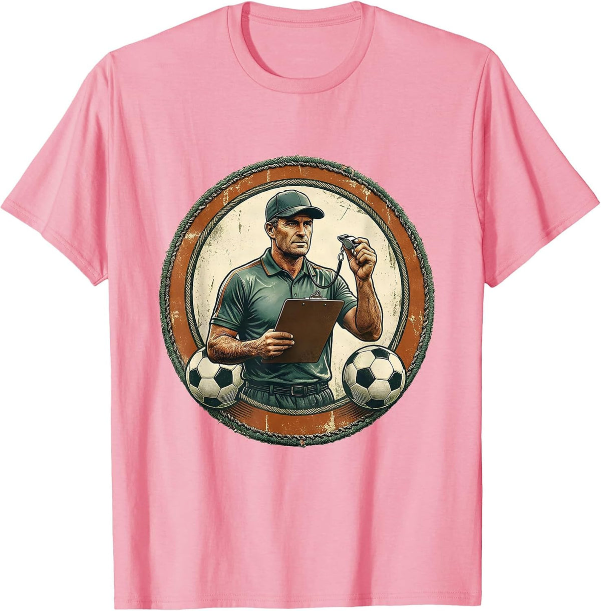 Men's Soccer Dad Coaching Clipboard and Whistle Graphic T-Shirt - Pink