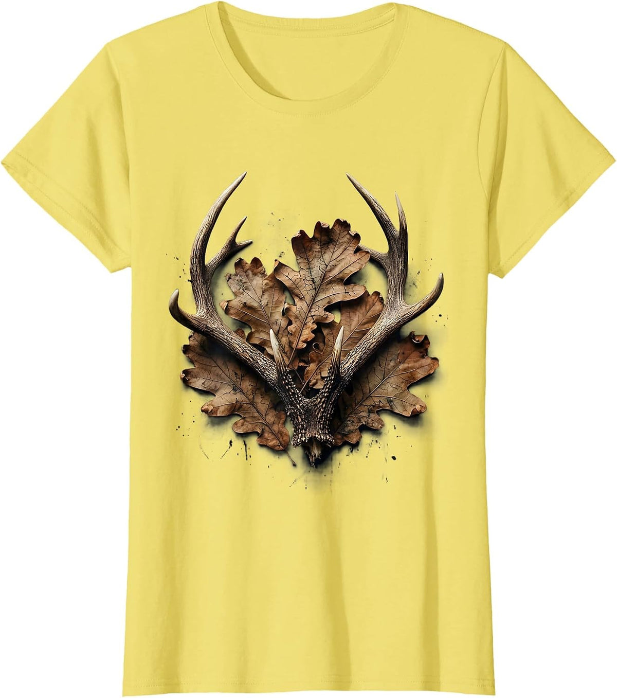 Bottomland Camo Shed Antler Oak Leaves Design T-Shirt - Lemon Yellow