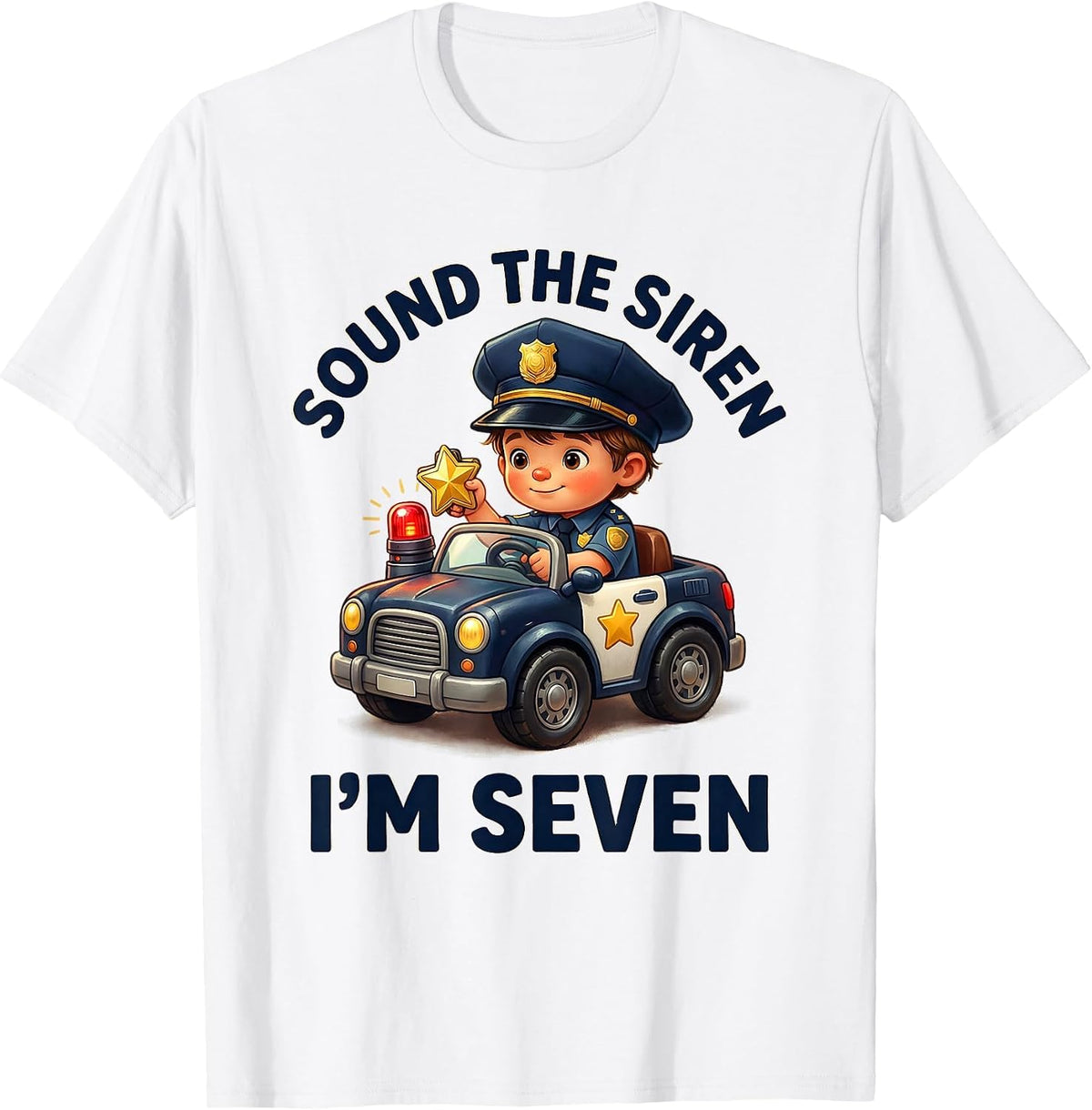 Men's Sound the Siren, I'm Seven Future Police Officer Kids T-Shirt - White