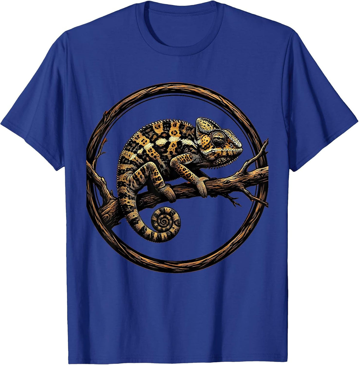 Safari Chameleon on Branch Illustration T-Shirt - Royal Blue