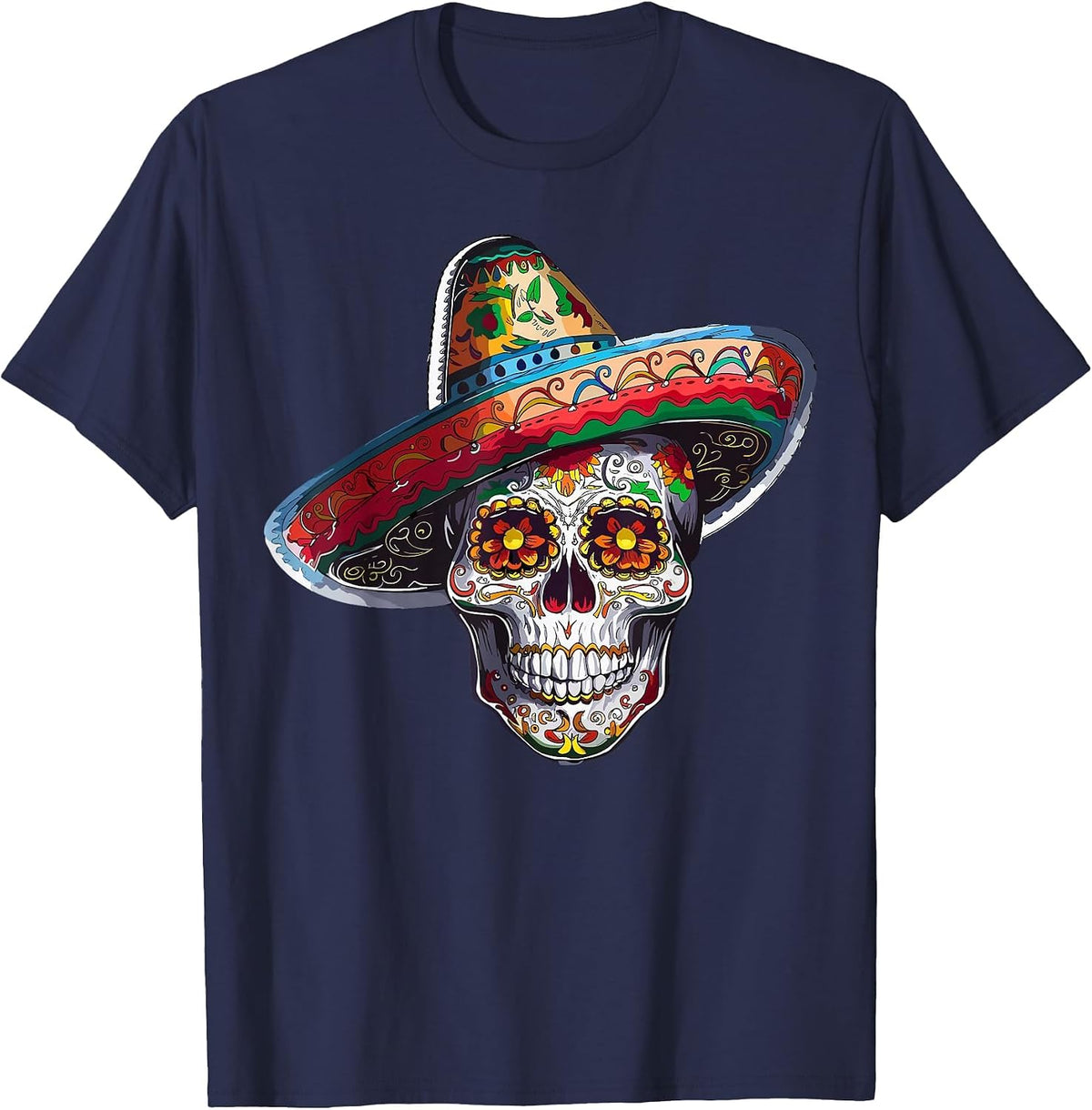 Cinco De Mayo Fiesta Mexican Skull T-Shirt - Navy Blue