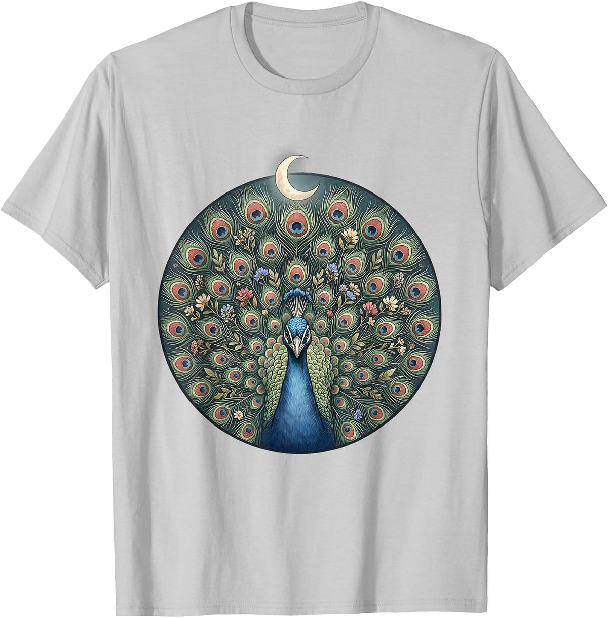 Men's Red White and Blue Peacock Tail Fan Design T-Shirt - Silver Grey
