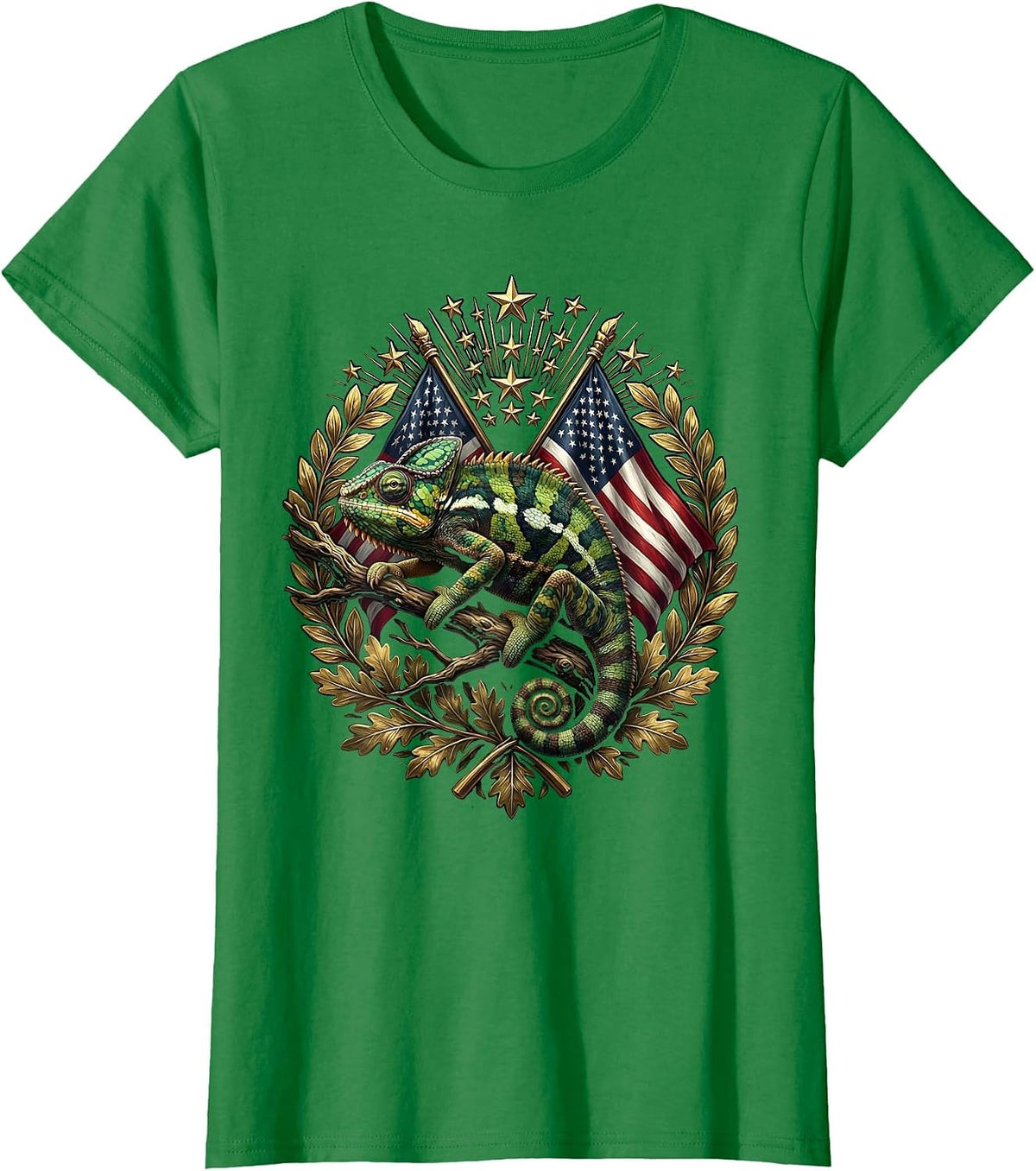 Women's Chameleon Camouflage Leafy Branch Illustration T-Shirt - Kelly Green