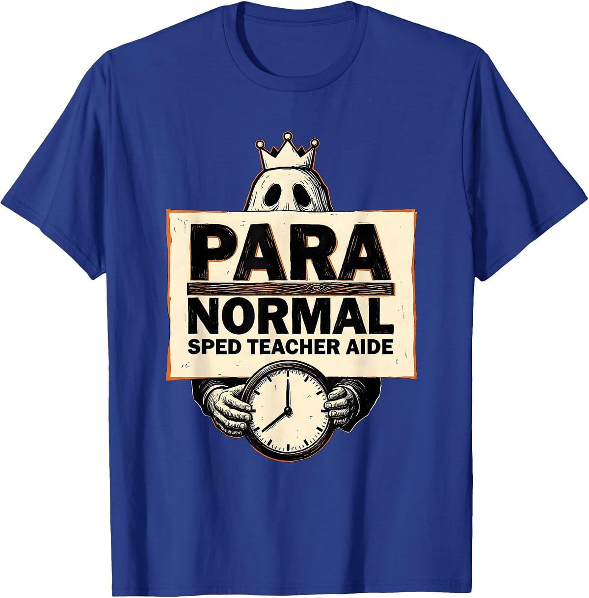 Para Normal SPED Teacher Aide Ghost Linocut Halloween T-Shirt - Royal Blue