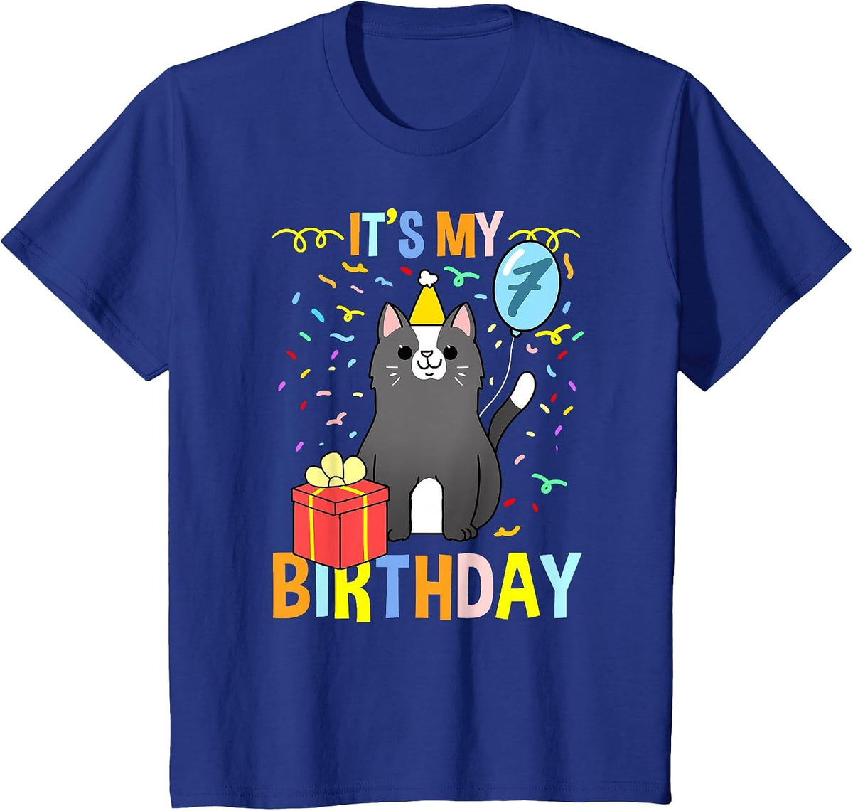 Its My 7th Birthday Tuxedo Cat T-Shirt - Royal Blue
